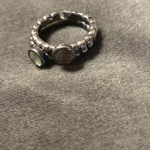 Double Stone Beaded Stack Ring in Silver with Smoky and Clear Stones